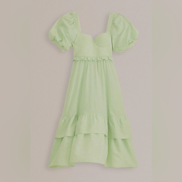 Farm Rio Soft Green Short Sleeve Midi Dress Garden Party Cottage Core - Picture 9 of 13